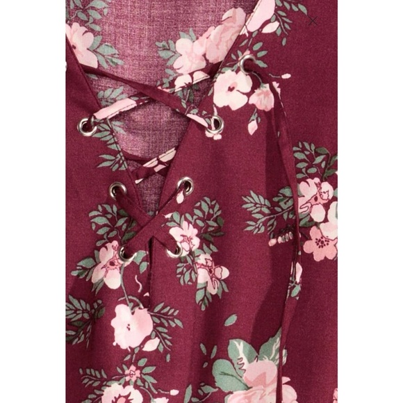 Burgundy Lace Up neck dress - Picture 3 of 7